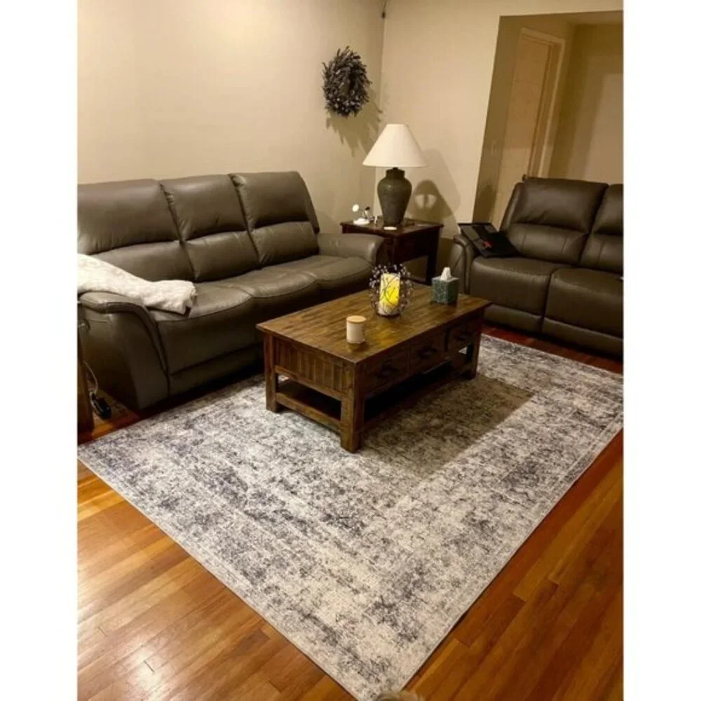 New 6x9 Gray Vintage Washable Rug Non-Slip Floral Carpet for Living Room